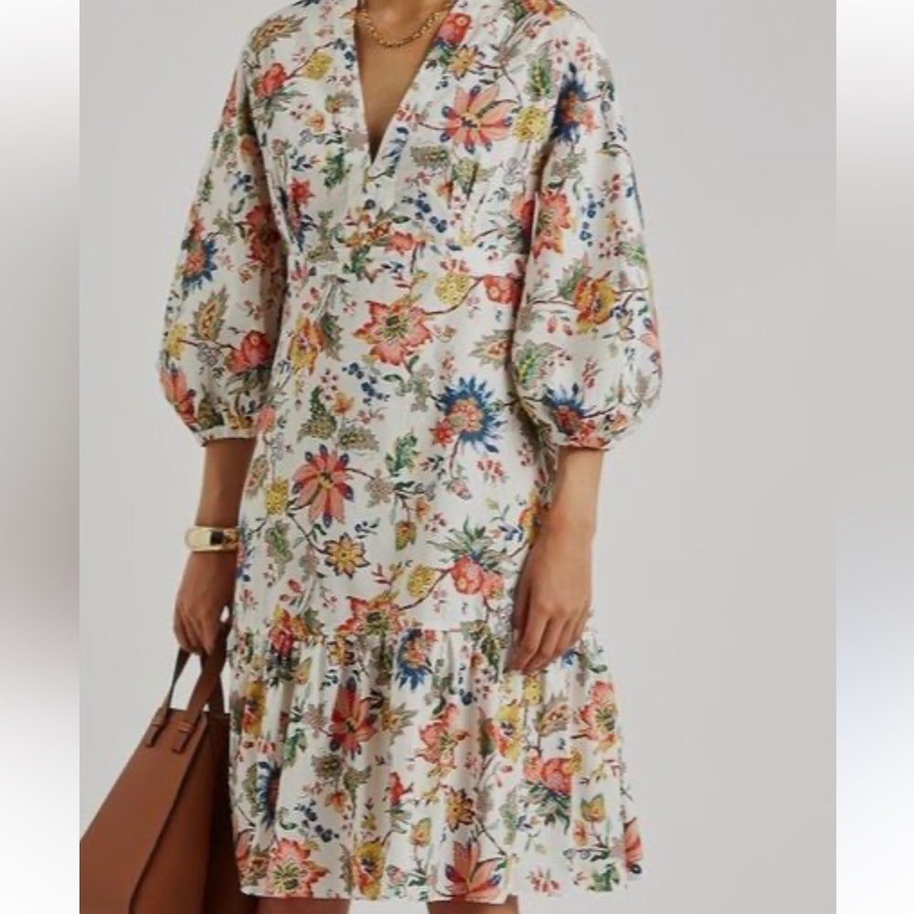 ERDEM White Floral Print Blouson Sleeve Dress – Size US 10 (UK 14) 🌸✨ - Picture 3 of 11